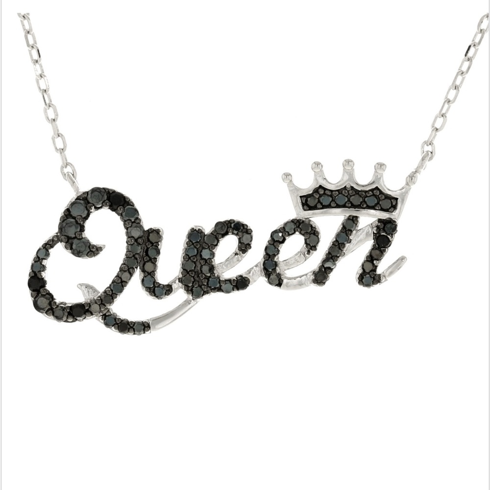 NEW JTV Black Spinel Rhodium Over Sterling Silver "Queen" Necklace 0.47ctw